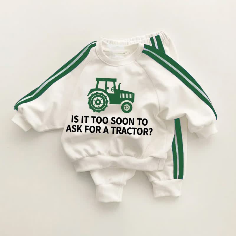 IS IT TOO SOON TO ASK FOR A TRACTOR? Baby Toddler Green Striped 2-piece Set - White&Green - 3-5T - image 1