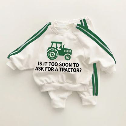 IS IT TOO SOON TO ASK FOR A TRACTOR? Baby Toddler Green Striped 2-piece Set - White&Green - 3-5T - image 1