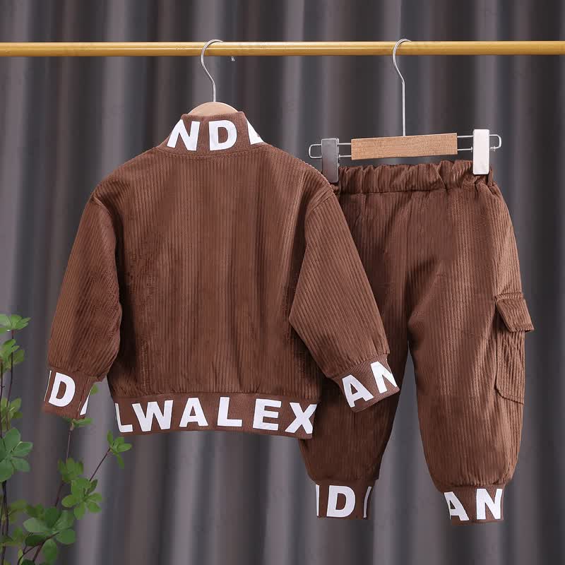 Toddler Letter Trim Corduroy Zip Jacket and Cargo Pants 2-piece Set - image 5