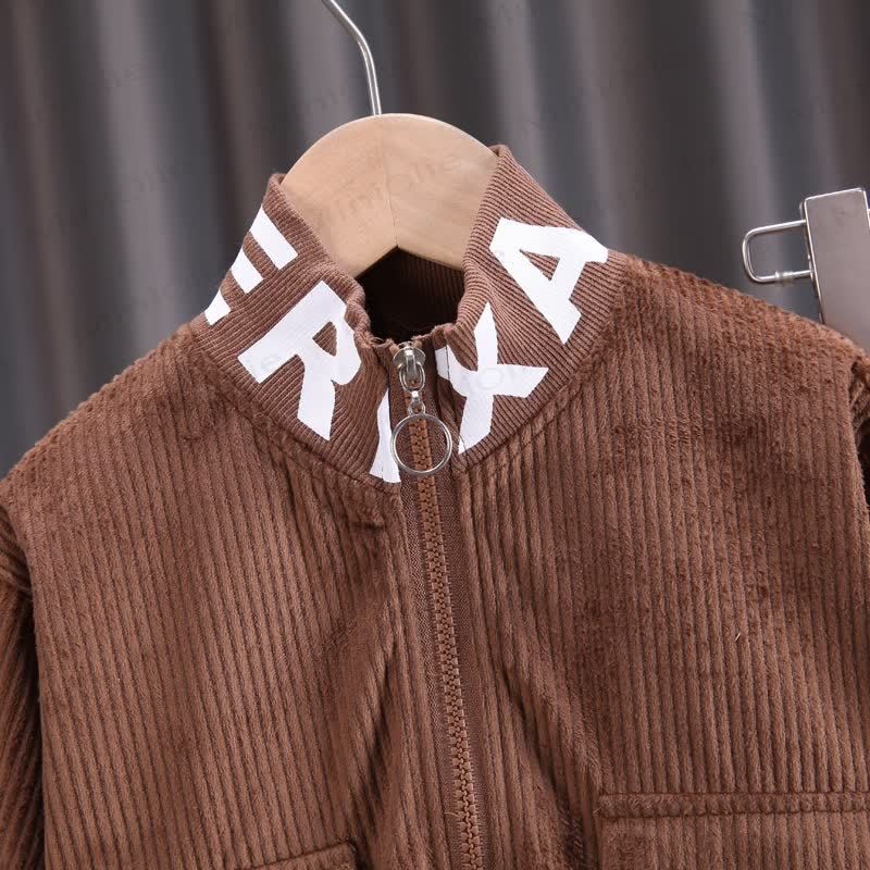 Toddler Letter Trim Corduroy Zip Jacket and Cargo Pants 2-piece Set - image 6