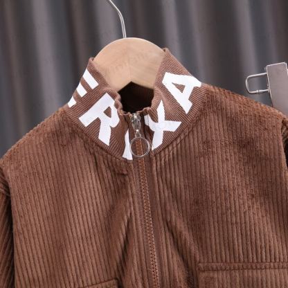 Toddler Letter Trim Corduroy Zip Jacket and Cargo Pants 2-piece Set - image 6