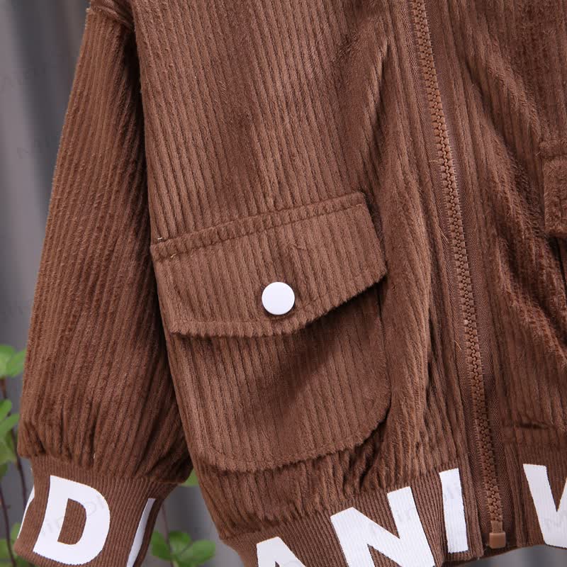 Toddler Letter Trim Corduroy Zip Jacket and Cargo Pants 2-piece Set - image 7