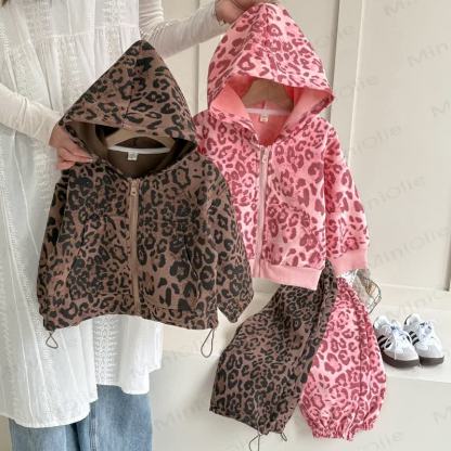 Toddler Girls Leopard Print Zip Hoodie and Pants 2-piece Set - image 1