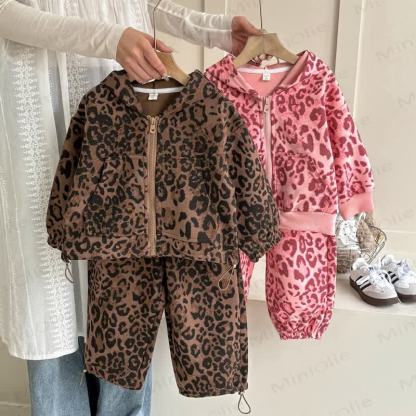 Toddler Girls Leopard Print Zip Hoodie and Pants 2-piece Set - image 5
