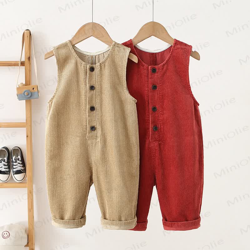 Toddler Solid Color Vintage Corduroy Button Front Overalls - image 1
