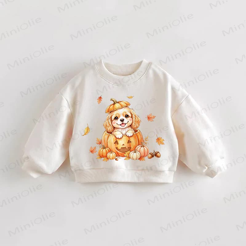 Baby Toddler Pumpkin Dog Print Sweatshirt - Cream - 3-5T - image 1