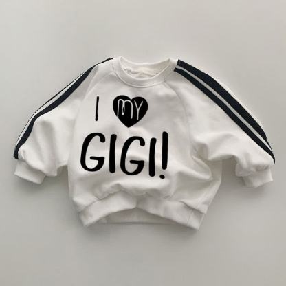 I MY GIGI! Baby Black Striped Sleeve White Sweatshirt - White - 2-3T - image 1