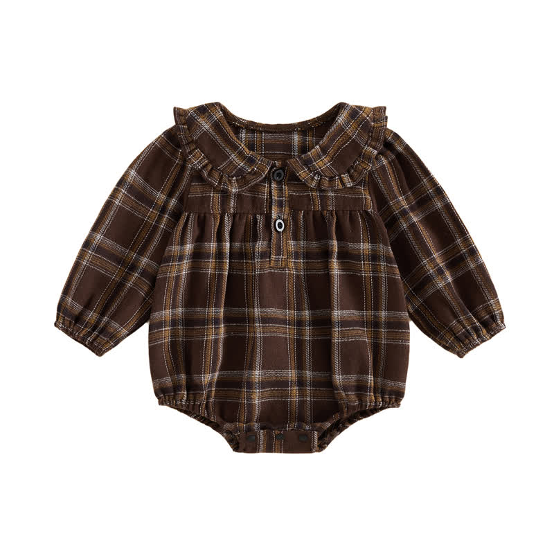 Baby Vintage Plaid Ruffle Collar Bodysuit - Brown - 12-18M - image 2