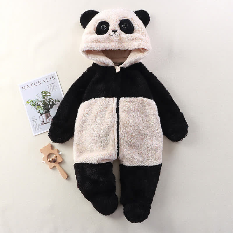 Baby Animal Ear Plush Hooded Zip Front Romper - Black&White - 12-18M - image 3