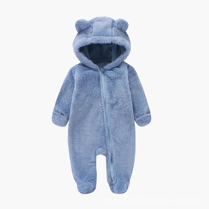 Baby Bear Ear Hooded Plush Romper - Blue - 12-18M - image 5
