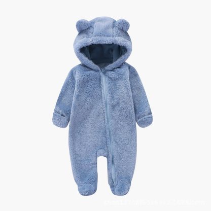 Baby Bear Ear Hooded Plush Romper - Blue - 12-18M - image 5