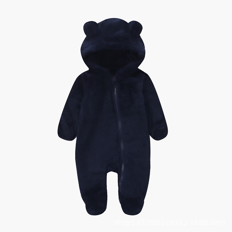 Baby Bear Ear Hooded Plush Romper - Navy - 12-18M - image 8