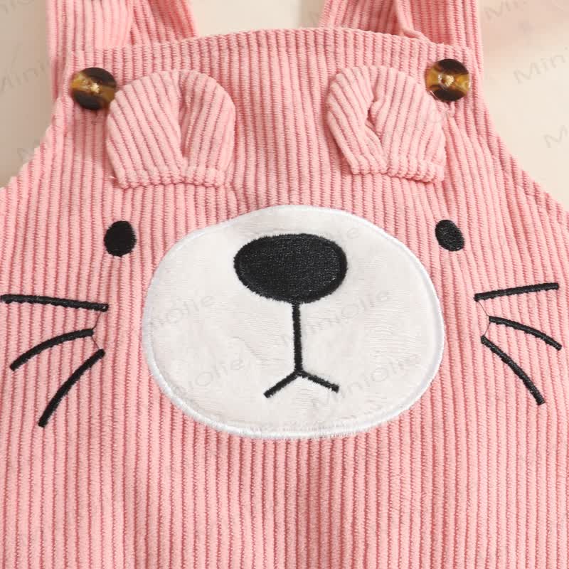 Baby Bear Adjustable Strap Corduroy Overalls and Bodysuit with Headband 3-piece Set  - image 9