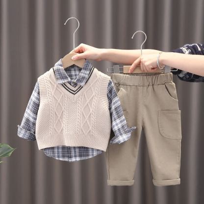 Toddler Baby Boy Classic Knit Vest 3-piece Set - White Diamond - 4-5T - image 2