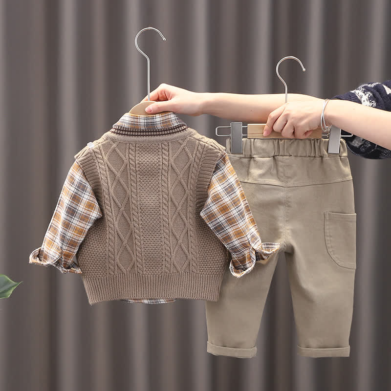 Toddler Baby Boy Classic Knit Vest 3-piece Set - image 7