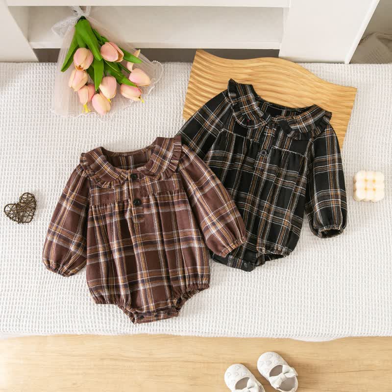 Baby Vintage Plaid Ruffle Collar Bodysuit - image 1