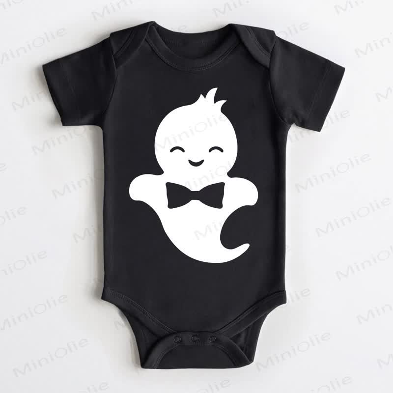 Baby Ghost With Bow Tie Print Black Bodysuit - Black - 18-24M - image 1