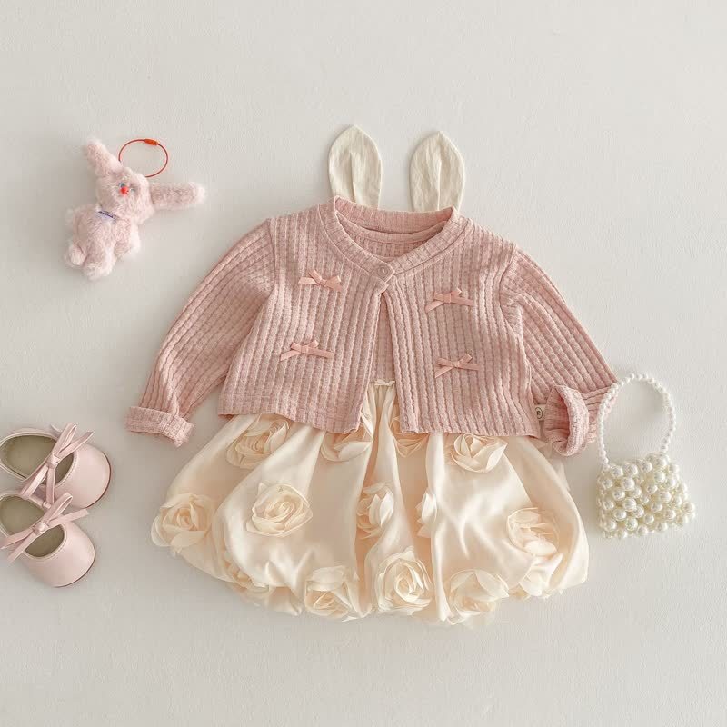 Baby Toddler Girl Rose Dress and Cardigan Outfit - image 3