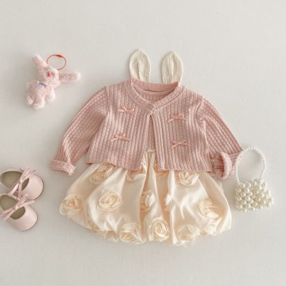 Baby Toddler Girl Rose Dress and Cardigan Outfit - image 3