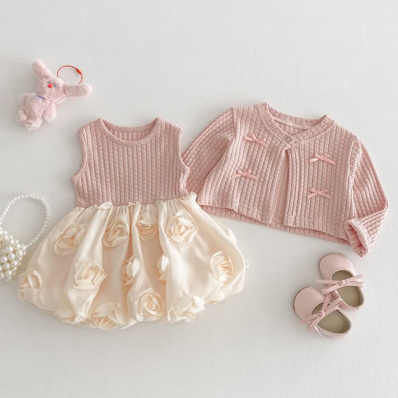 Baby Toddler Girl Rose Dress and Cardigan Outfit - image 2