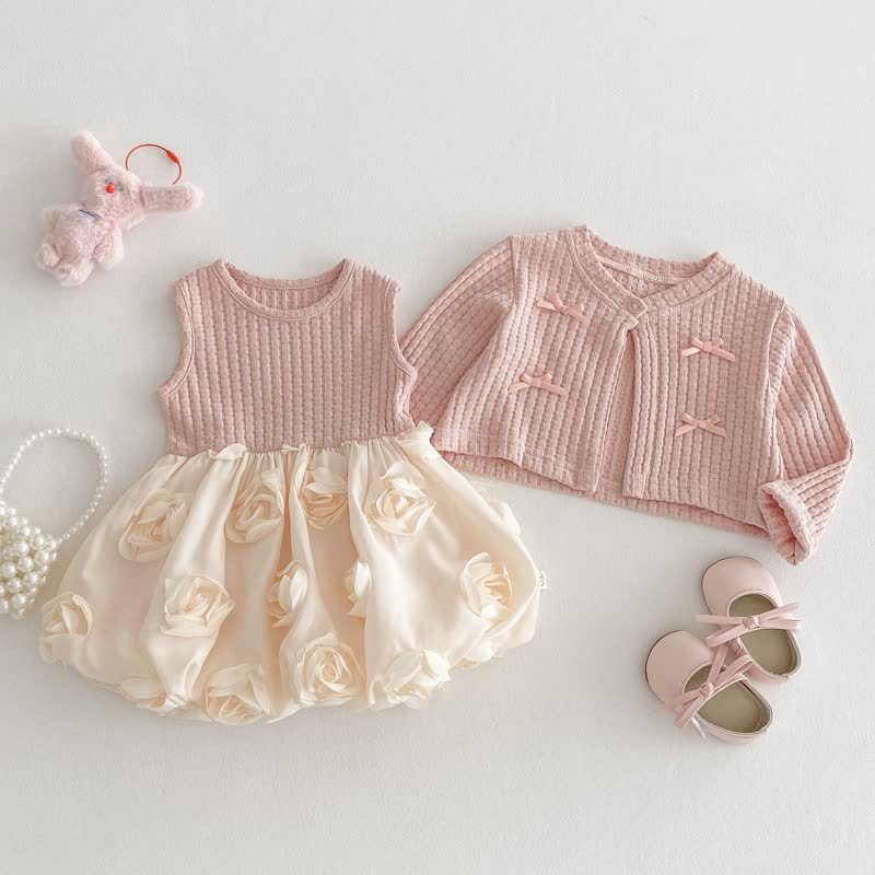 Baby Toddler Girl Rose Dress and Cardigan Outfit - image 2