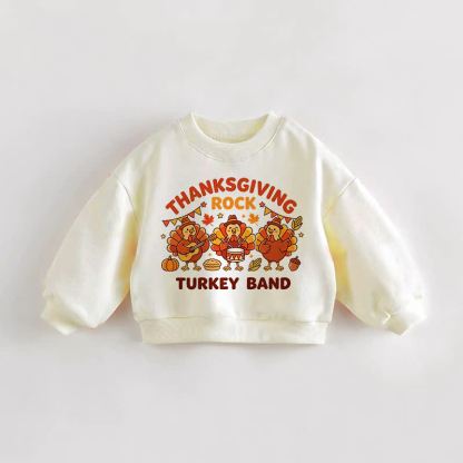 THANKSGIVING ROCK TURKEY BAND Baby Toddler Cream Sweatshirt - Cream - 3-5T - image 1