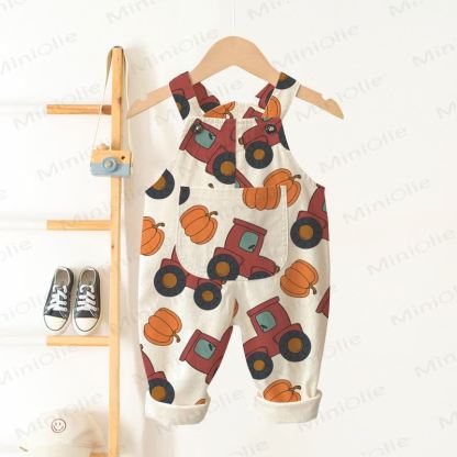 Baby Toddler Tractor and Pumpkin Beige Overalls - Beige - 3-5T - image 1