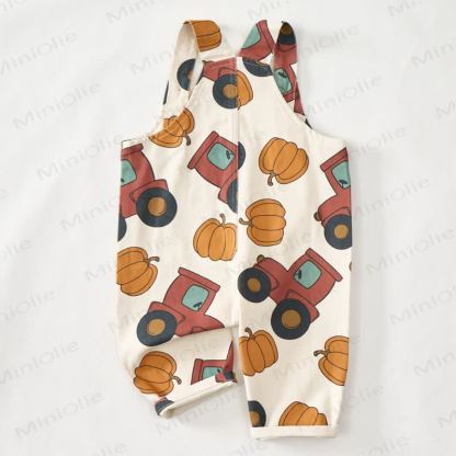 Baby Toddler Tractor and Pumpkin Beige Overalls - image 3