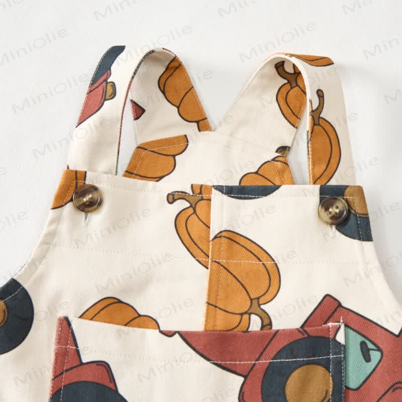 Baby Toddler Tractor and Pumpkin Beige Overalls - image 4