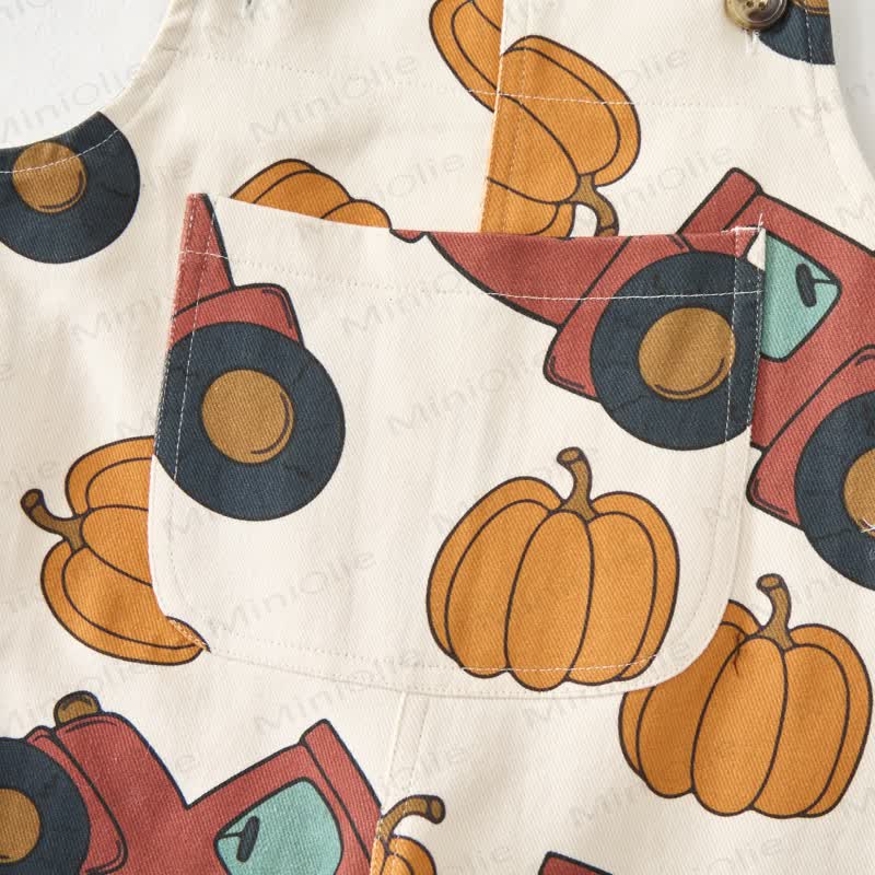 Baby Toddler Tractor and Pumpkin Beige Overalls - image 5