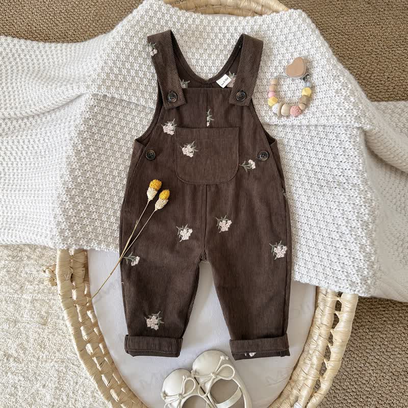 Baby Girls Floral Corduroy Overalls - image 1