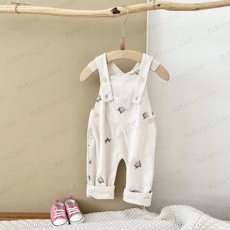 Baby Girls Floral Corduroy Overalls - White - 2-3Y - image 2