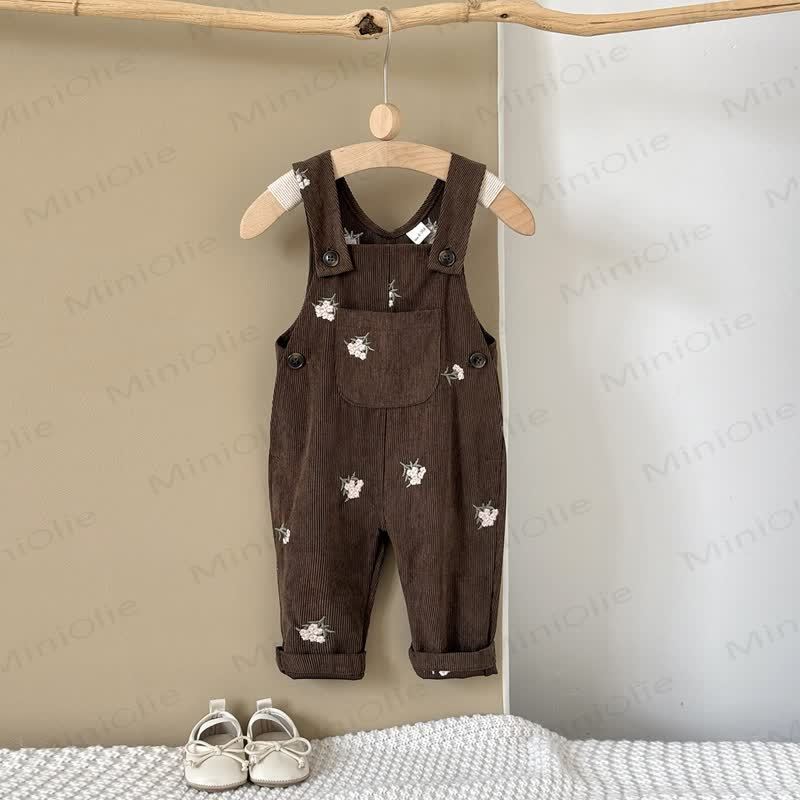 Baby Girls Floral Corduroy Overalls - Brown - 2-3Y - image 3