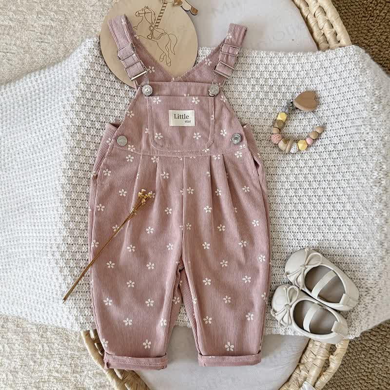 LITTLE STAR Baby Pink Floral Corduroy Adjustable Strap Overalls - Pink - 2-3Y - image 1