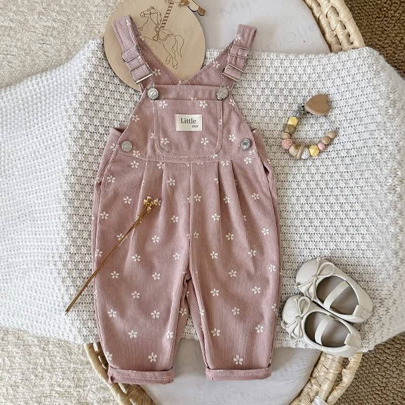 LITTLE STAR Baby Pink Floral Corduroy Adjustable Strap Overalls - Pink - 2-3Y - image 1