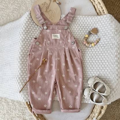 LITTLE STAR Baby Pink Floral Corduroy Adjustable Strap Overalls - Pink - 2-3Y - image 1