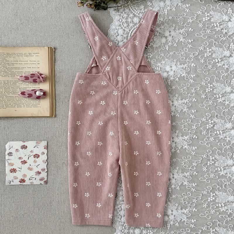 LITTLE STAR Baby Pink Floral Corduroy Adjustable Strap Overalls - image 2