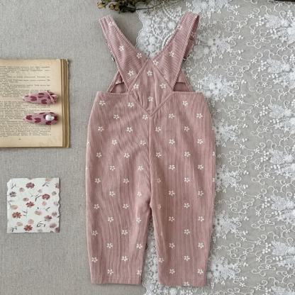 LITTLE STAR Baby Pink Floral Corduroy Adjustable Strap Overalls - image 2