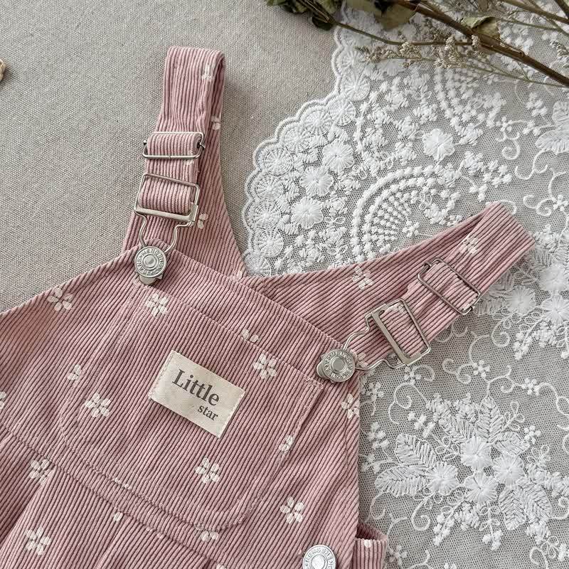 LITTLE STAR Baby Pink Floral Corduroy Adjustable Strap Overalls - image 3