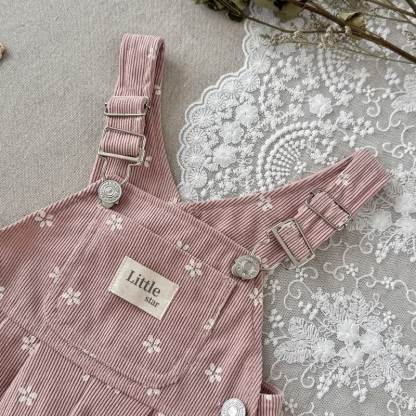 LITTLE STAR Baby Pink Floral Corduroy Adjustable Strap Overalls - image 3