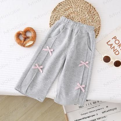 Toddler Baby Girl Straight Leg Pants - Gray Bow - 6-7T - image 6
