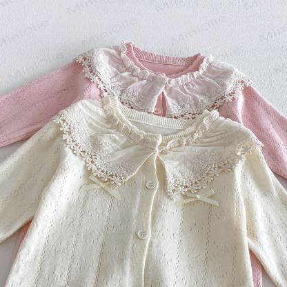 Baby Lace Collar Knit Long Sleeve Romper with Hat - image 13
