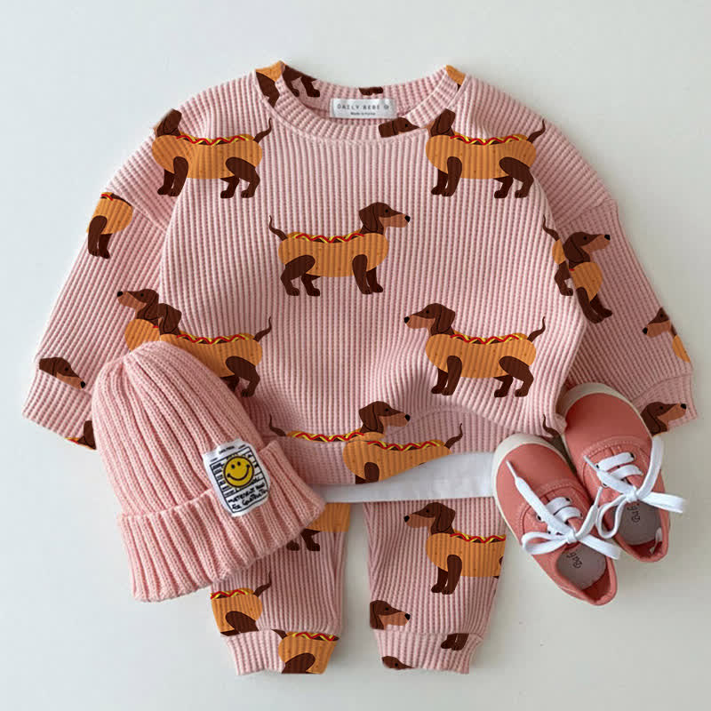 Baby Pink Dachshund Waffle 2-piece Set - Pink - 2-3T - image 1