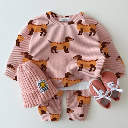 Baby Pink Dachshund Waffle 2-piece Set - Pink - 2-3T - image 1