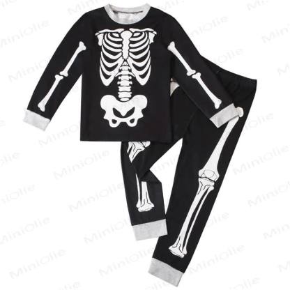 Toddler Skeleton Halloween Long Sleeve Pajama 2-piece Set - Gray - 8Y - image 2