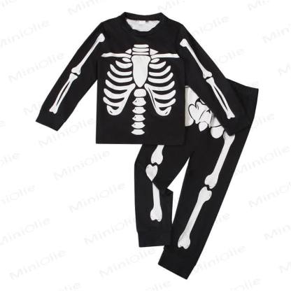 Toddler Skeleton Halloween Long Sleeve Pajama 2-piece Set - Black - 8Y - image 3