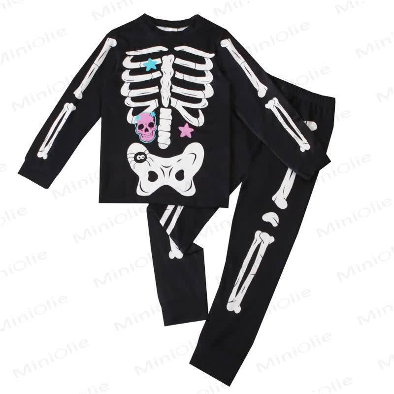 Toddler Skeleton Halloween Long Sleeve Pajama 2-piece Set - Black Skull - 8Y - image 4