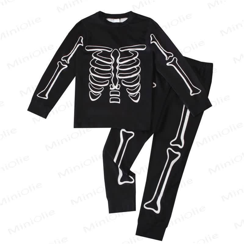 Toddler Skeleton Halloween Long Sleeve Pajama 2-piece Set - Black Bones - 8Y - image 7
