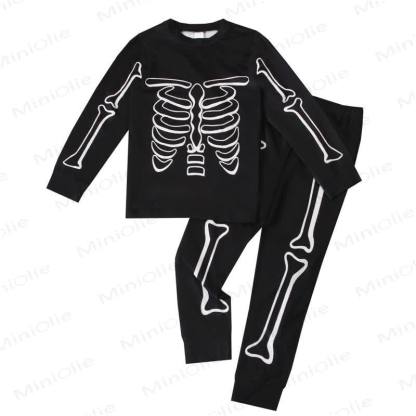 Toddler Skeleton Halloween Long Sleeve Pajama 2-piece Set - Black Bones - 8Y - image 7