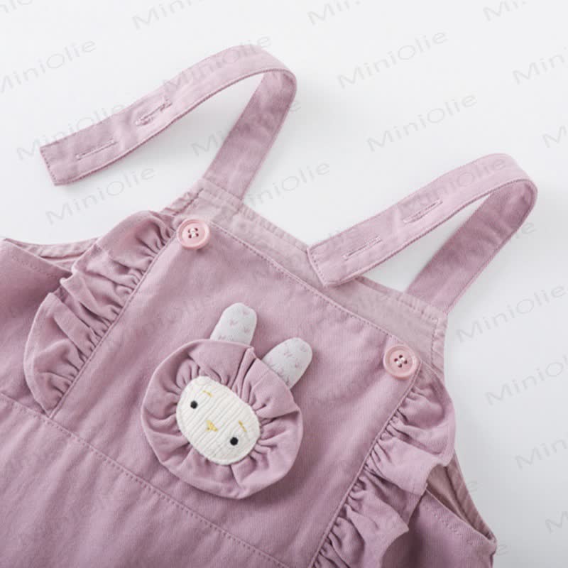 Baby White Ruffle Collar Top and Purple Bunny Overalls 2-piece Set - image 5